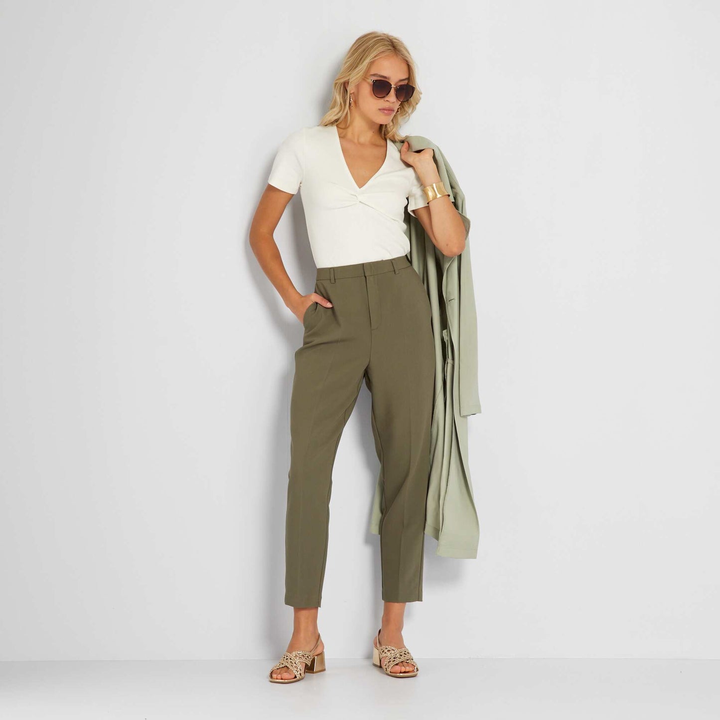 Plain cigarette trousers KHAKI