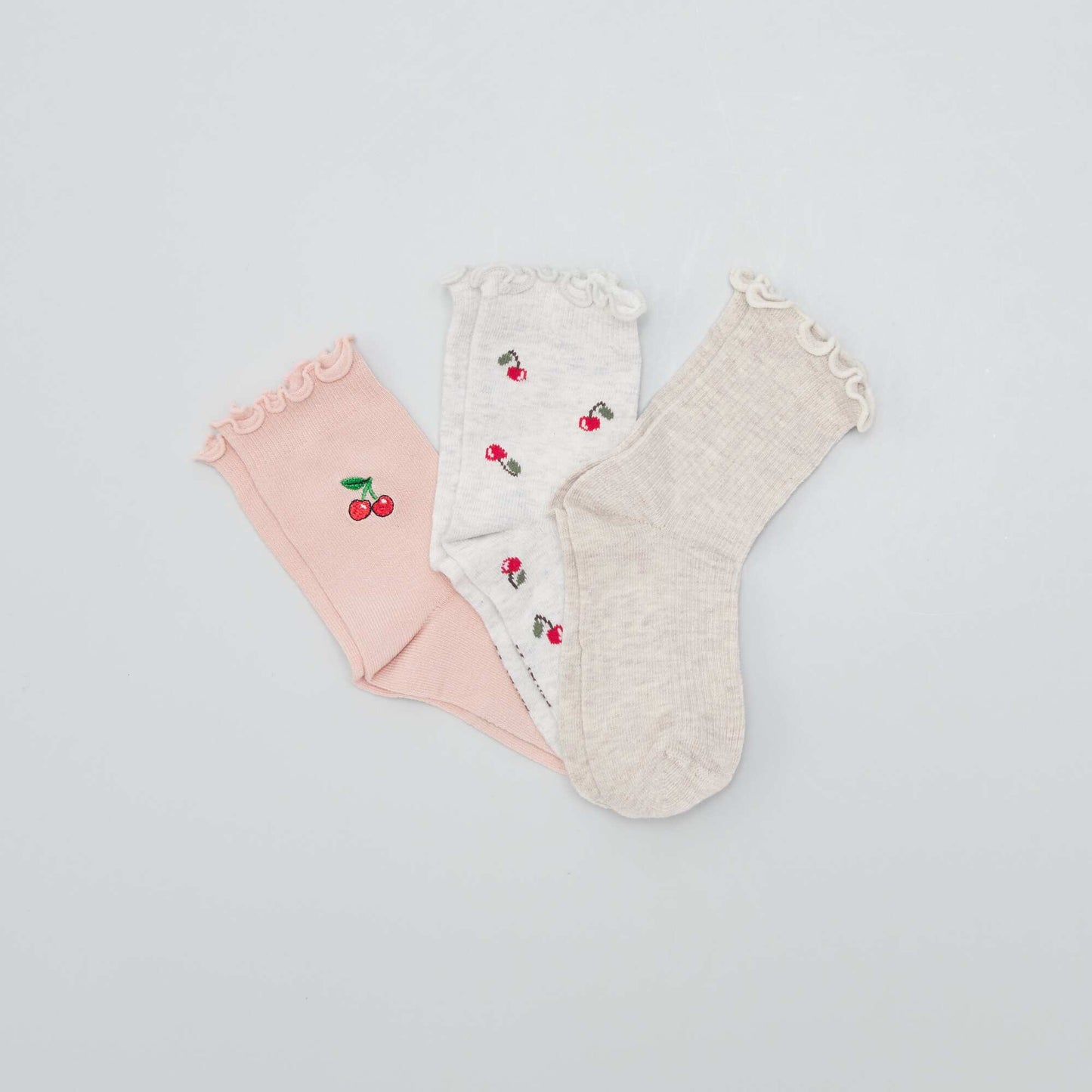 Pack of 3 pairs of printed socks CHERRY