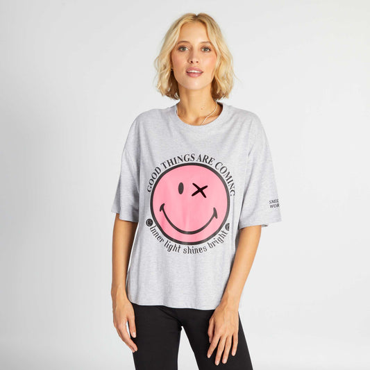 Short-sleeved smiley print T-shirt GREY