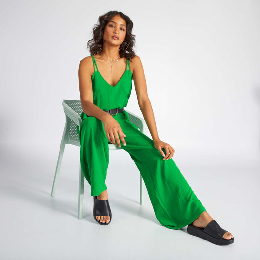 Satiny knit wide-leg jumpsuit Green