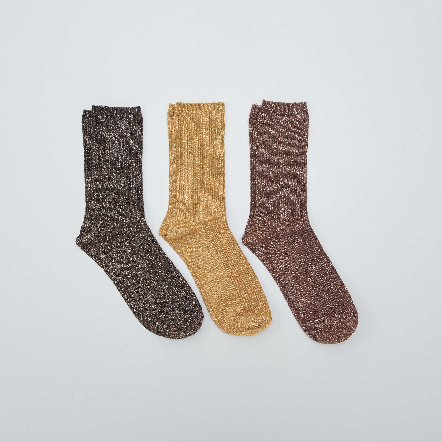 Pack of 3 pairs of glitter socks KHAKI