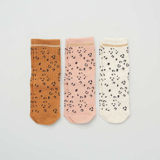 Pack of 3 pairs of leopard socks BROWN