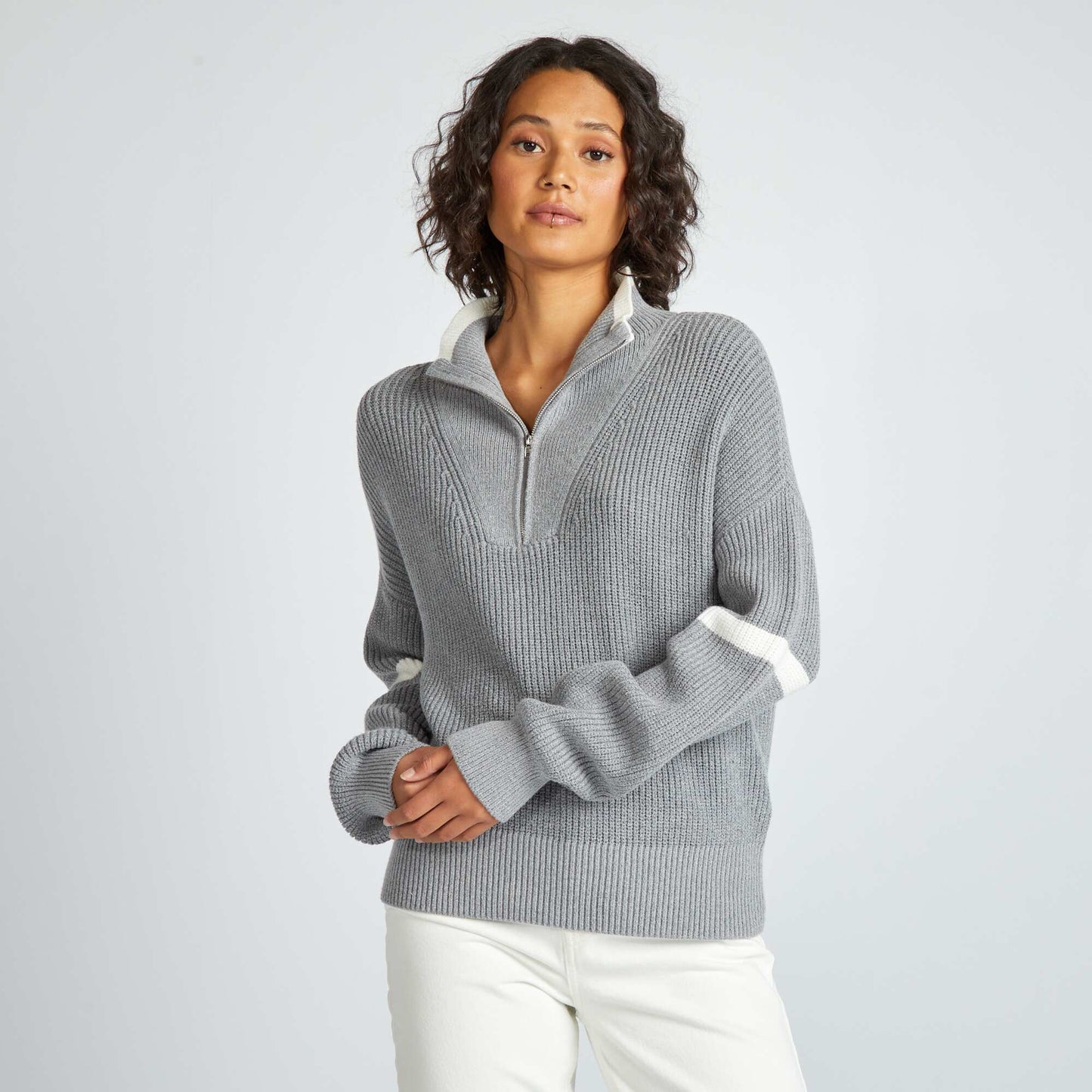 Zip-up high-neck sweater GREY