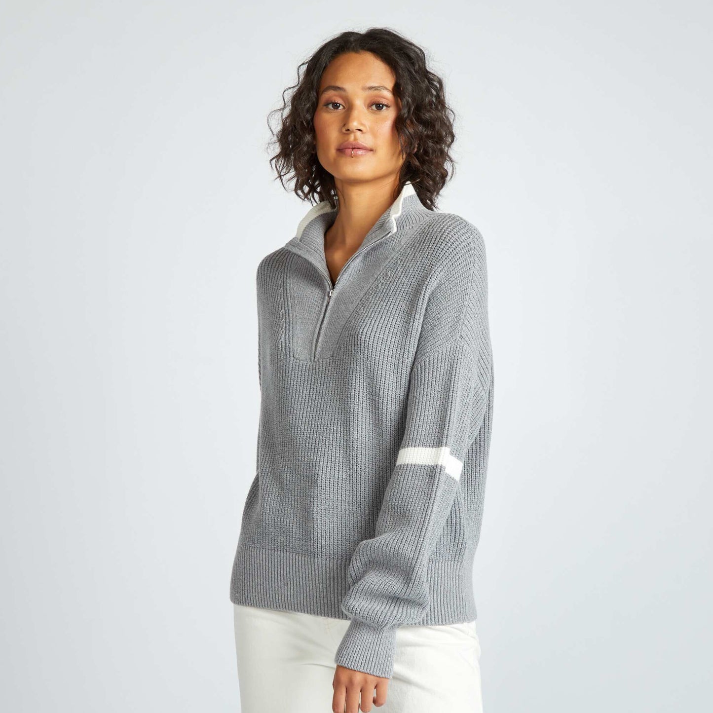 Zip-up high-neck sweater GREY