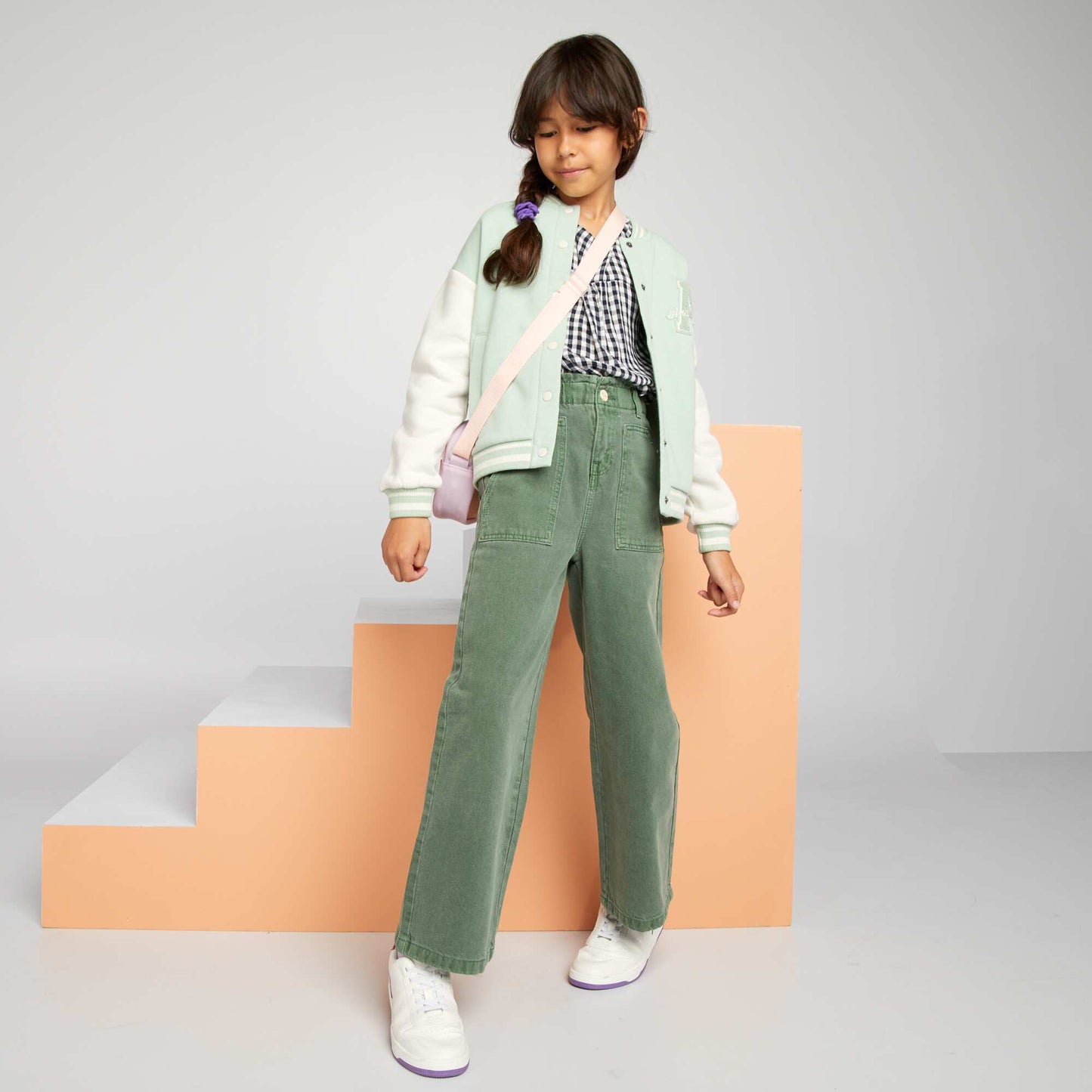 Wide-leg denim trousers grey green