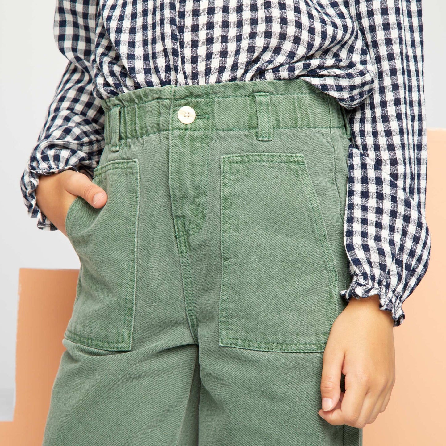 Wide-leg denim trousers grey green