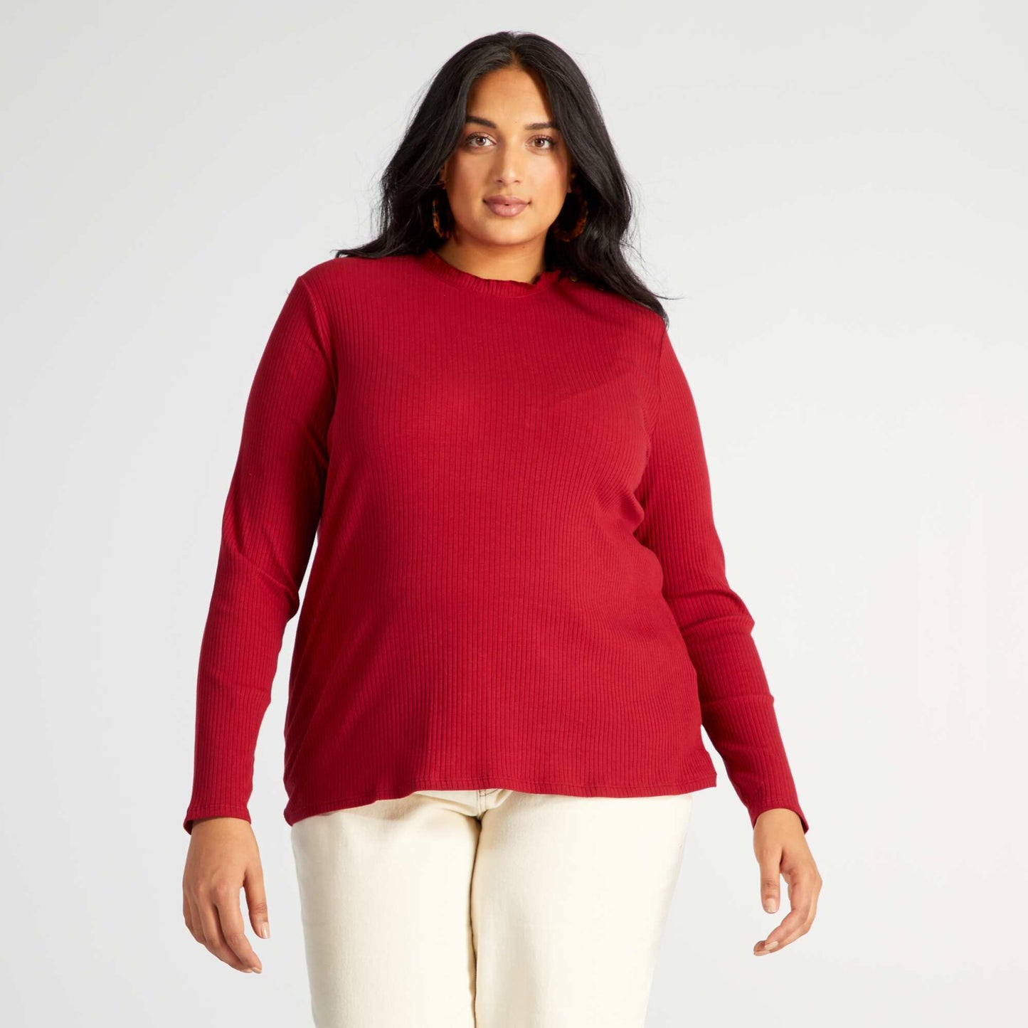 Ribbed knit T-shirt RHUBARB