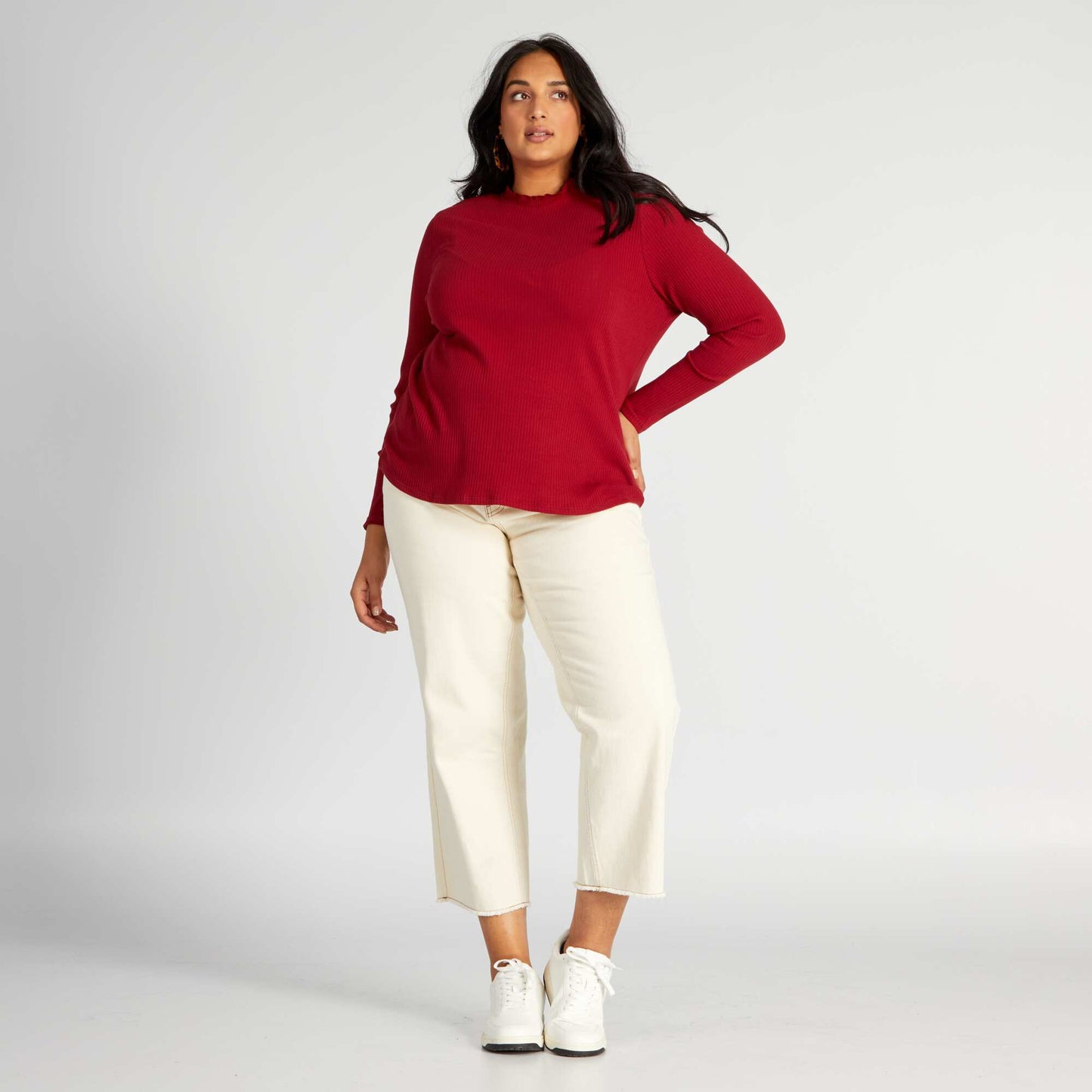 Ribbed knit T-shirt RHUBARB