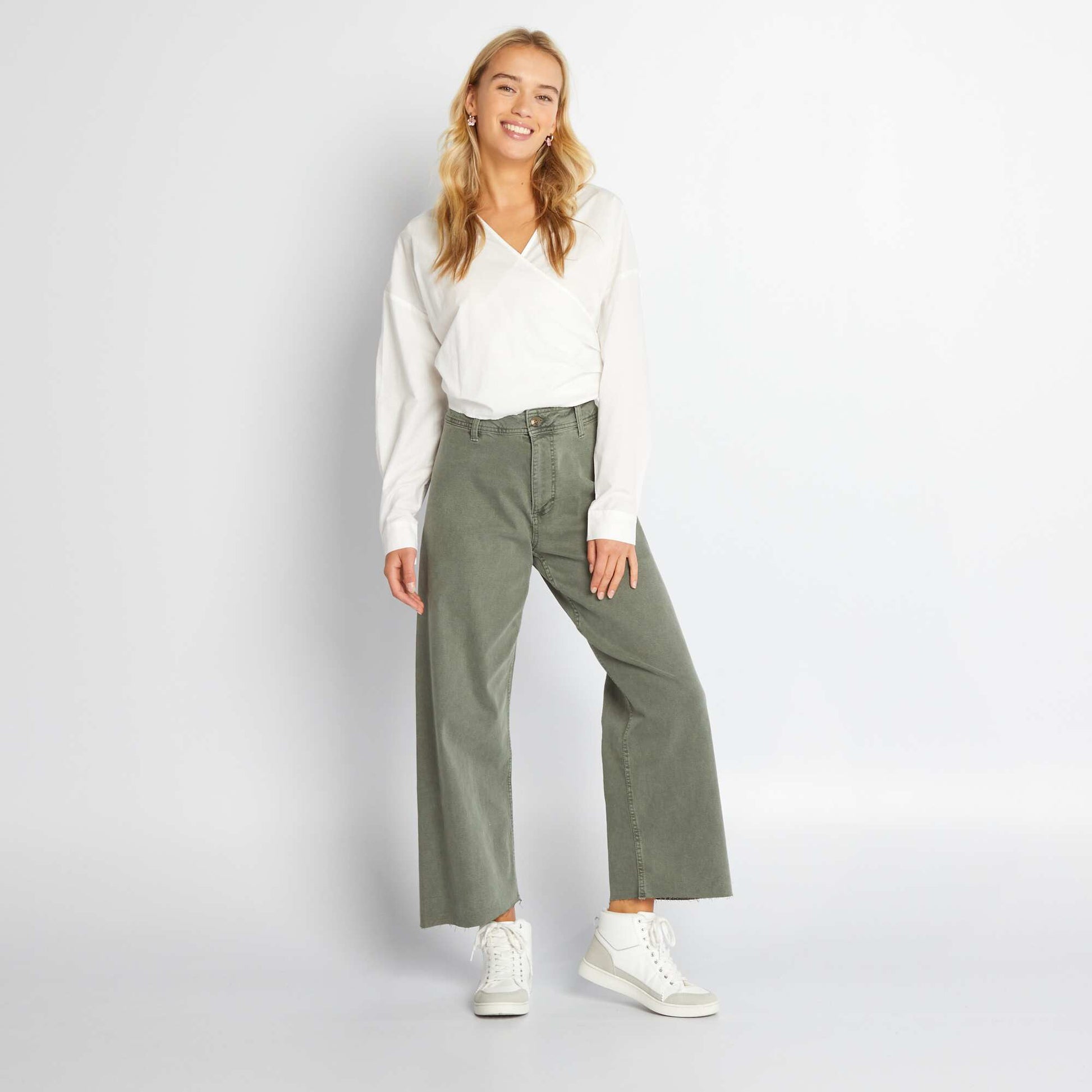 Wide-leg cropped trousers dark green