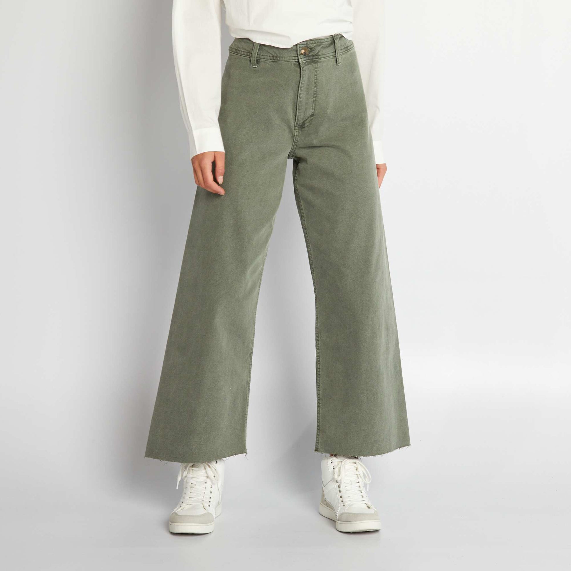 Wide-leg cropped trousers dark green
