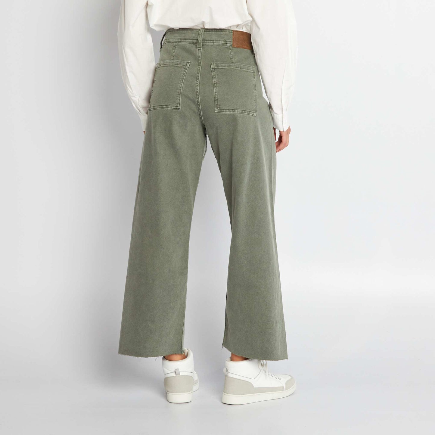 Wide-leg cropped trousers dark green