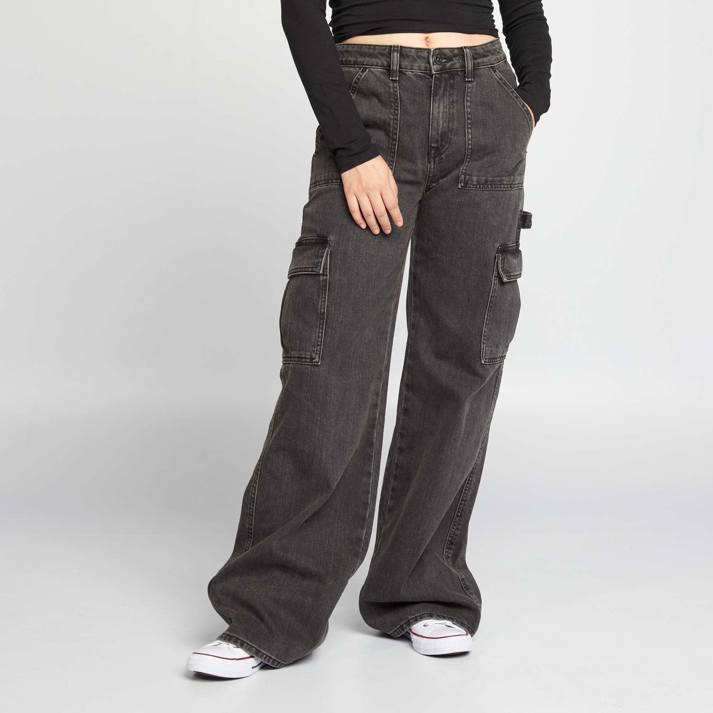 Wide-leg jeans with pockets CAME BLACK