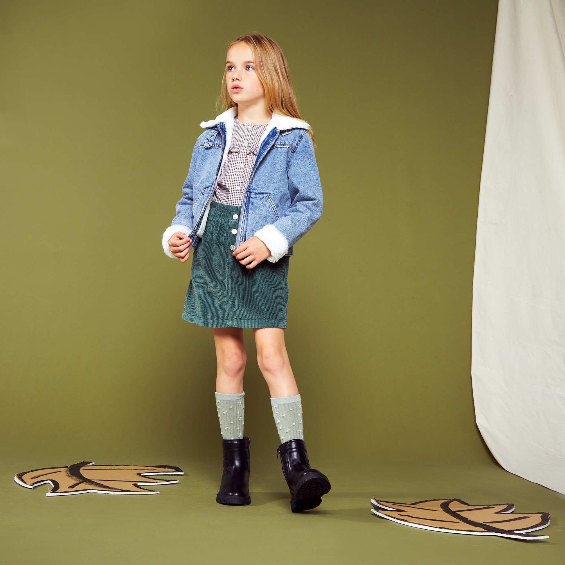 Denim jacket with aviator collar STON1