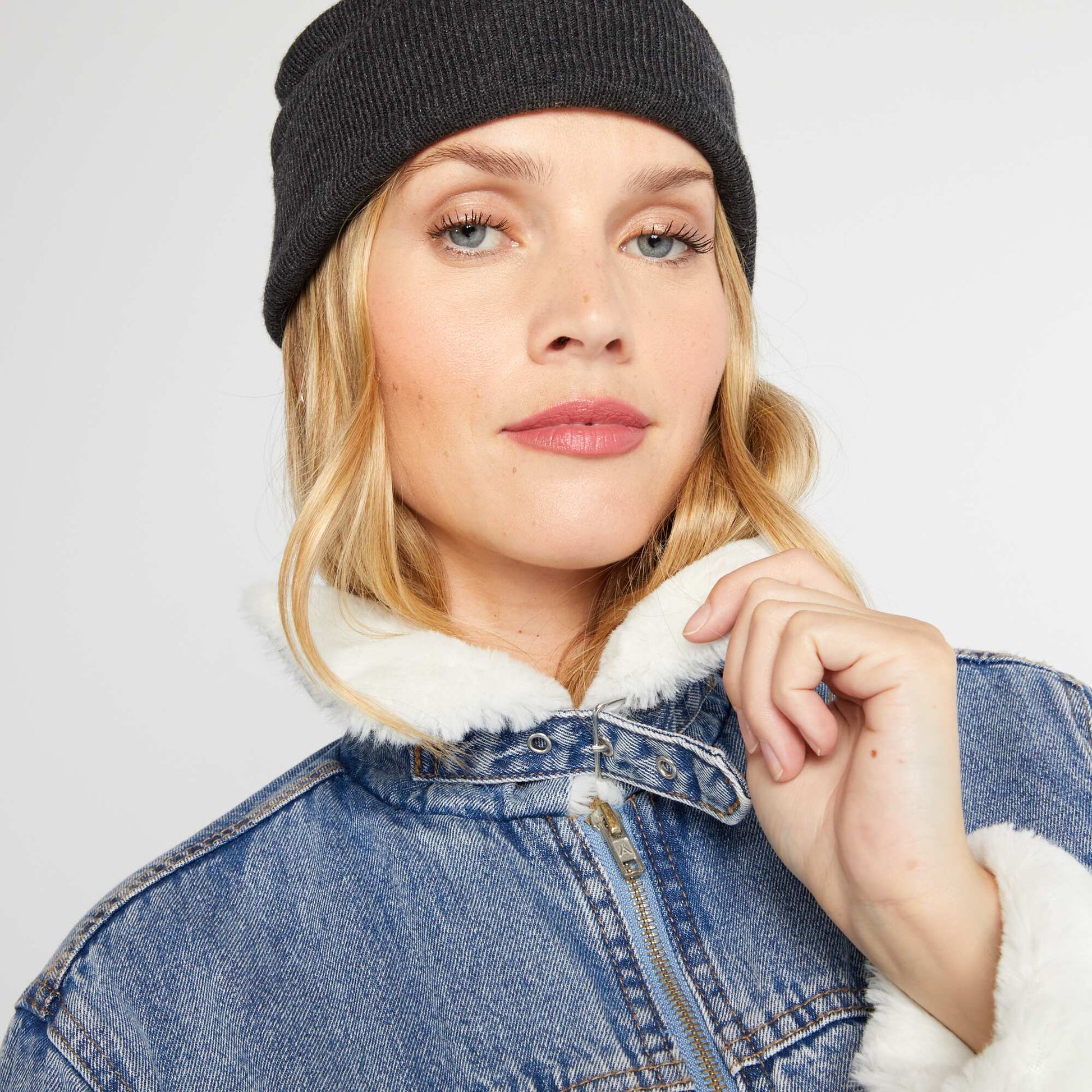 Sherpa-lined denim jacket STON1