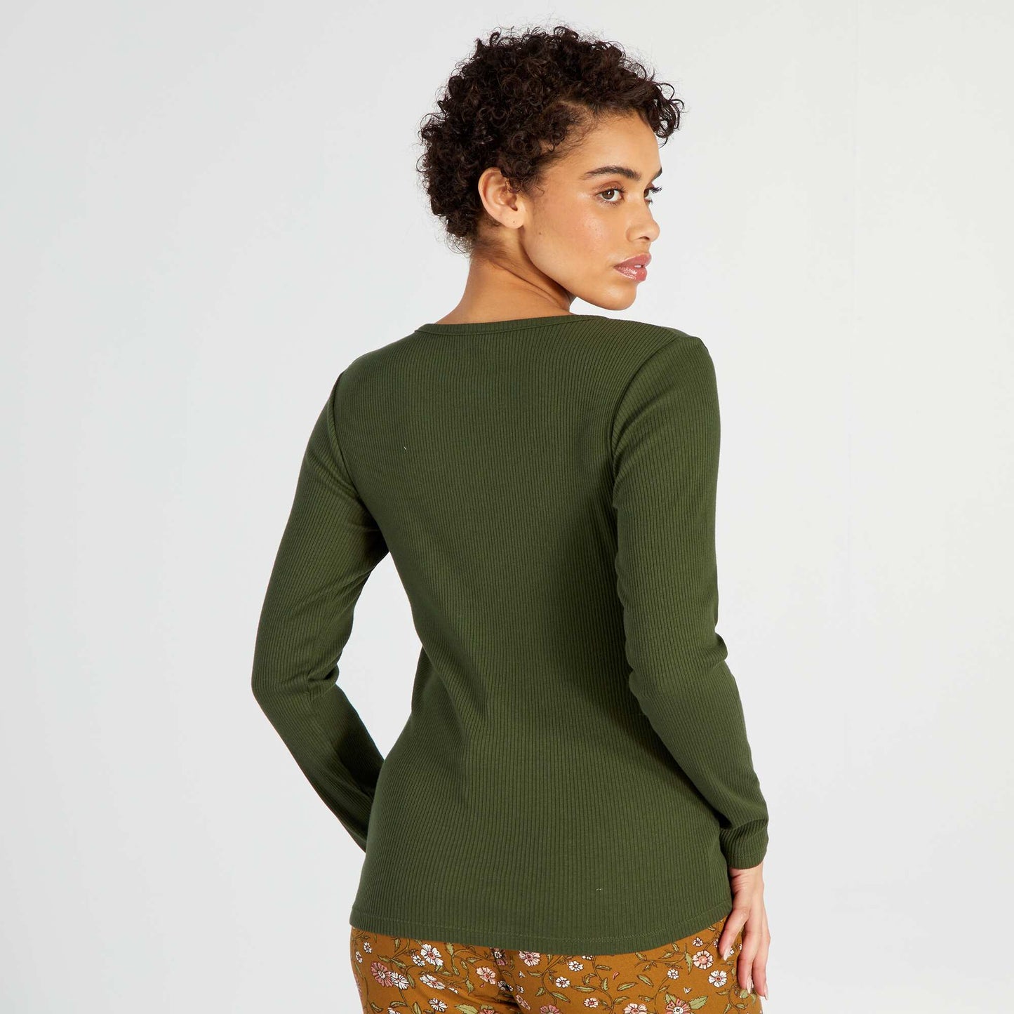 Ribbed knit pyjama T-shirt GREEN