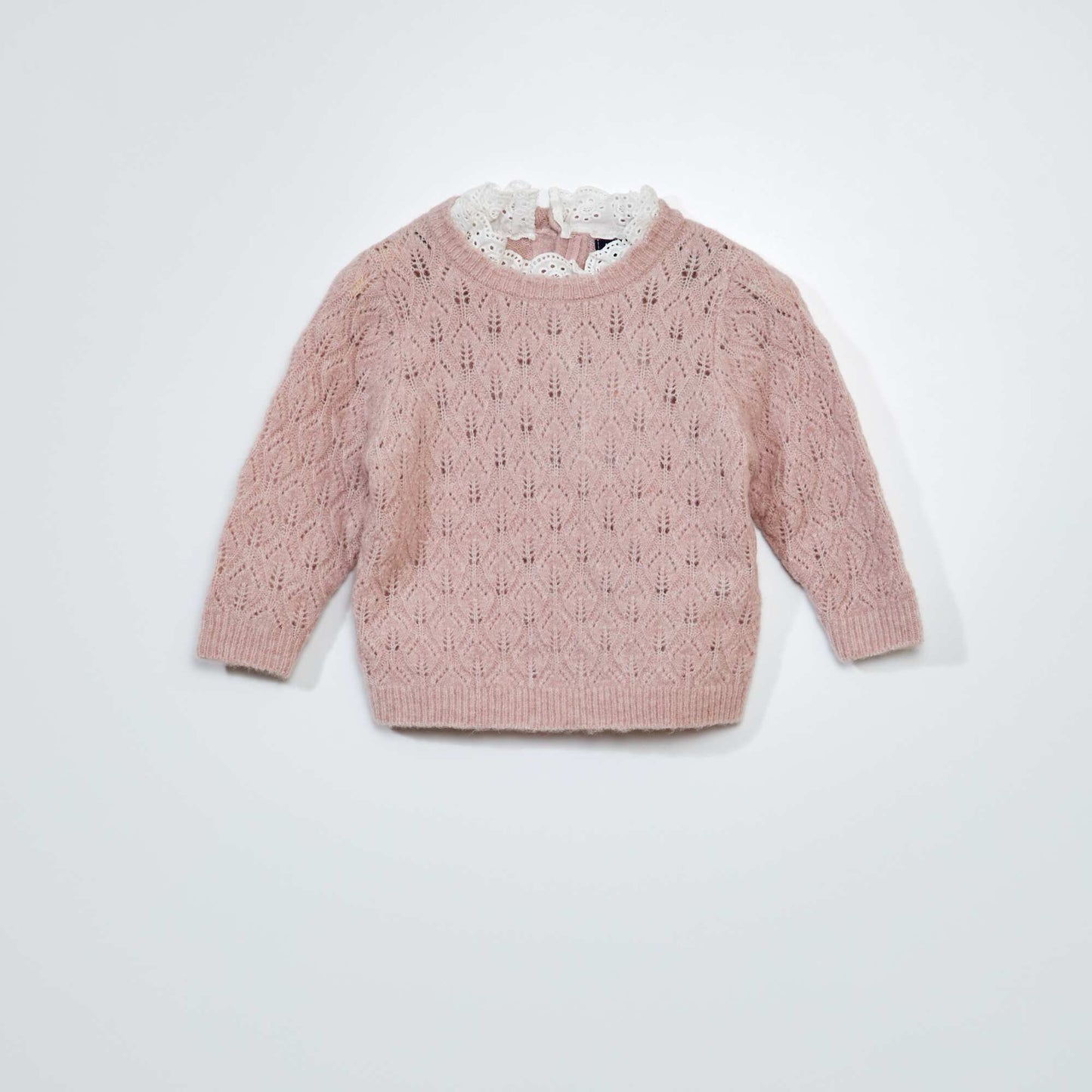 Openwork knit sweater with broderie anglaise LILAC MIST