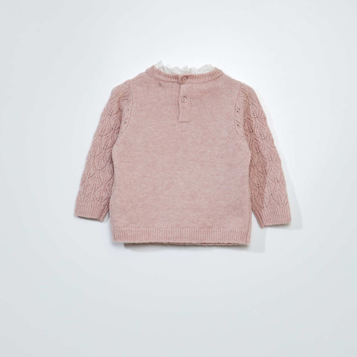 Openwork knit sweater with broderie anglaise LILAC MIST