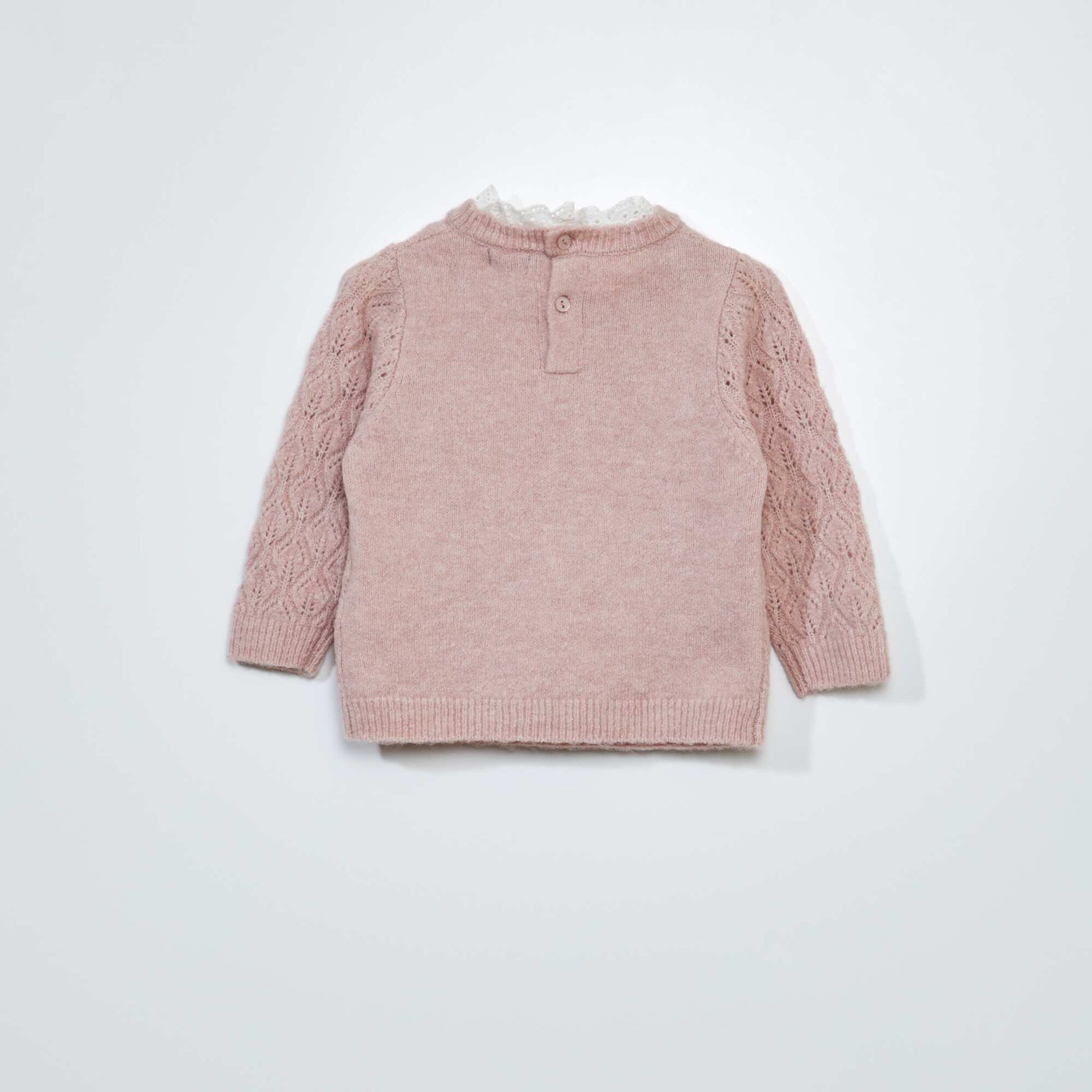 Openwork knit sweater with broderie anglaise LILAC MIST