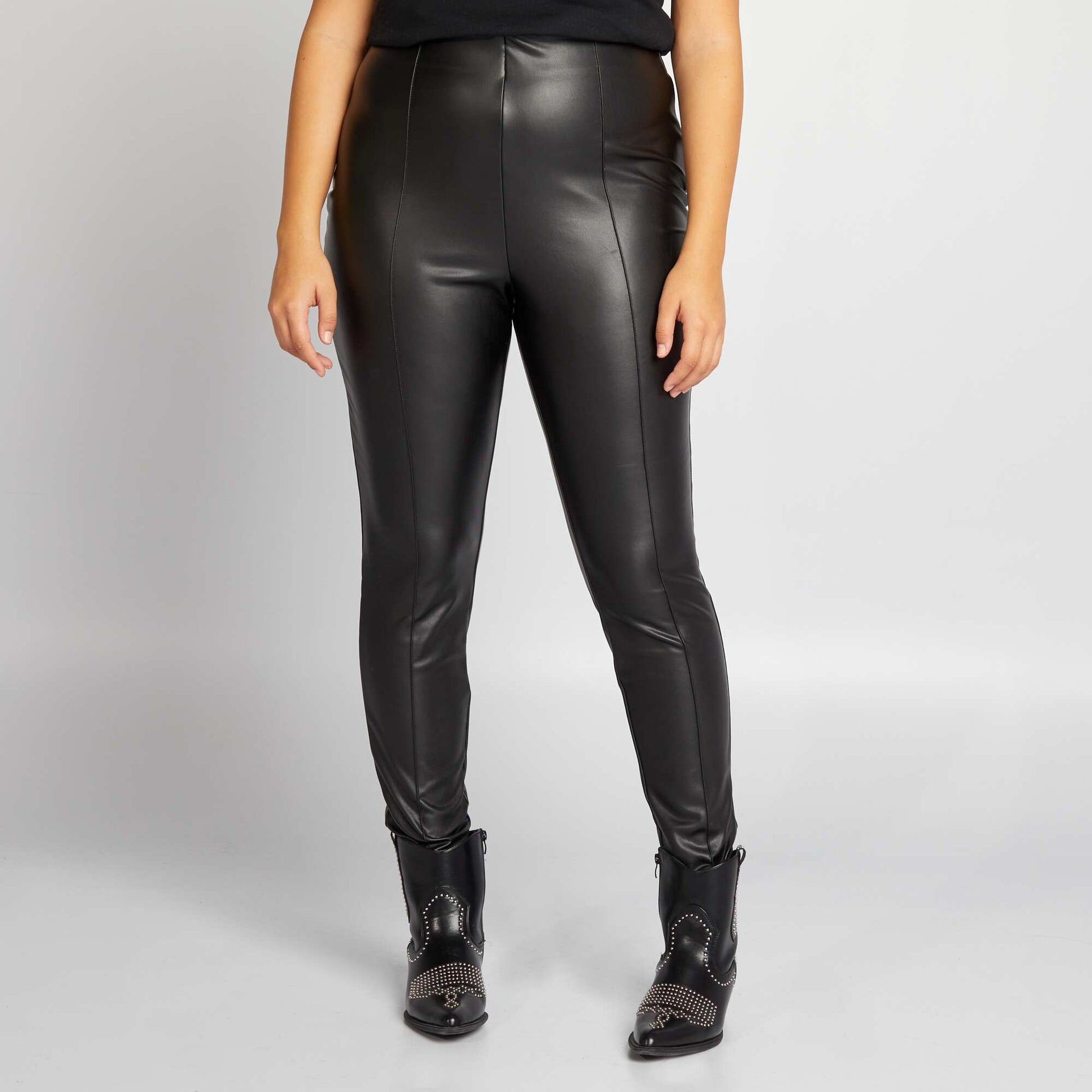 High-waist faux leather leggings black