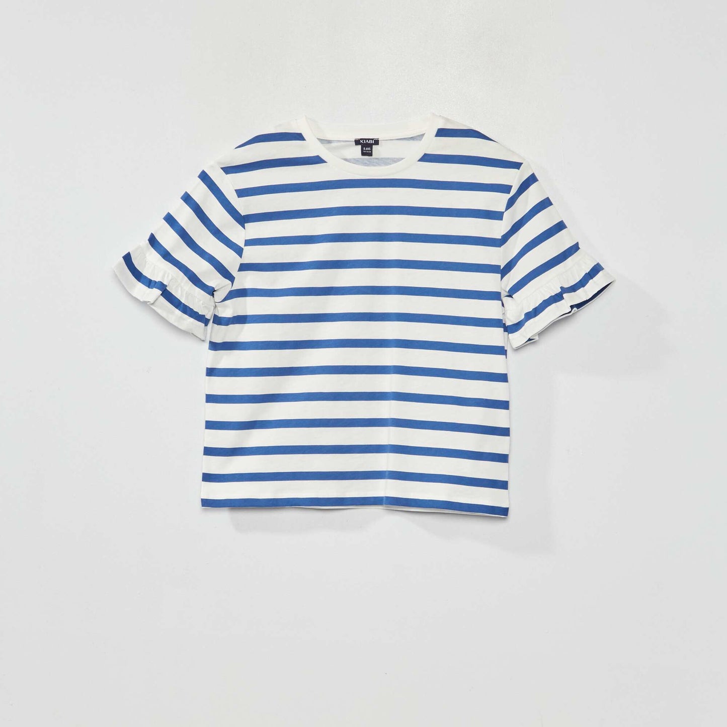 Striped T-shirt with ruffled sleeves BLUE_RAY