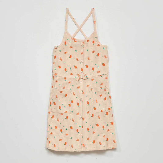 Ribbed knit dungaree dress BEIGE