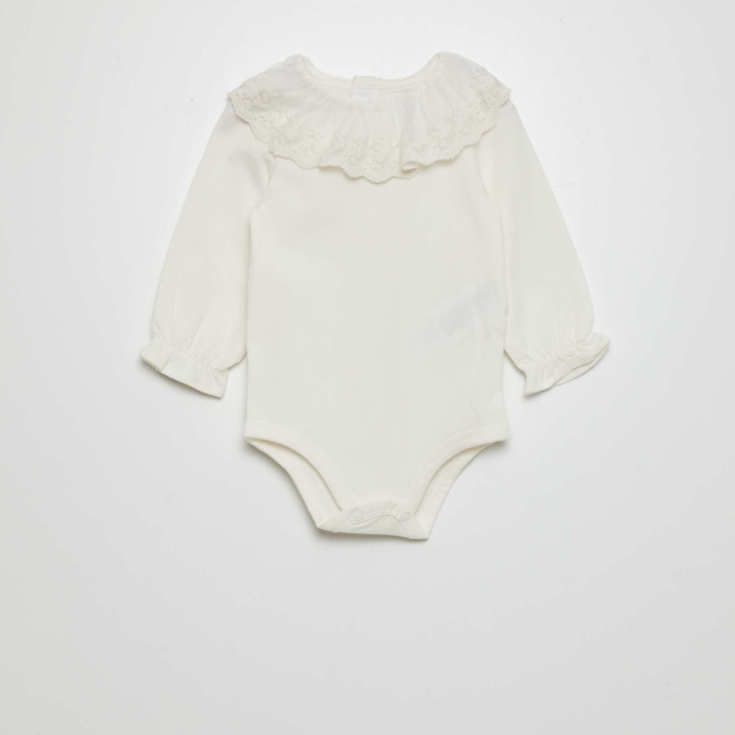 Bodysuit with small embroidered tulle collar White