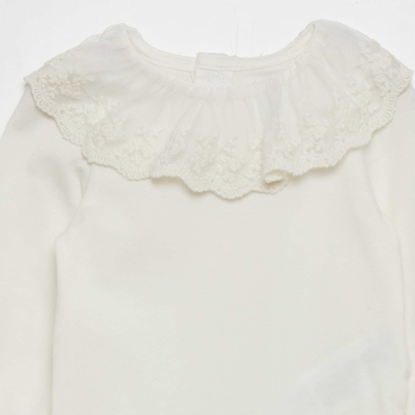 Bodysuit with small embroidered tulle collar White