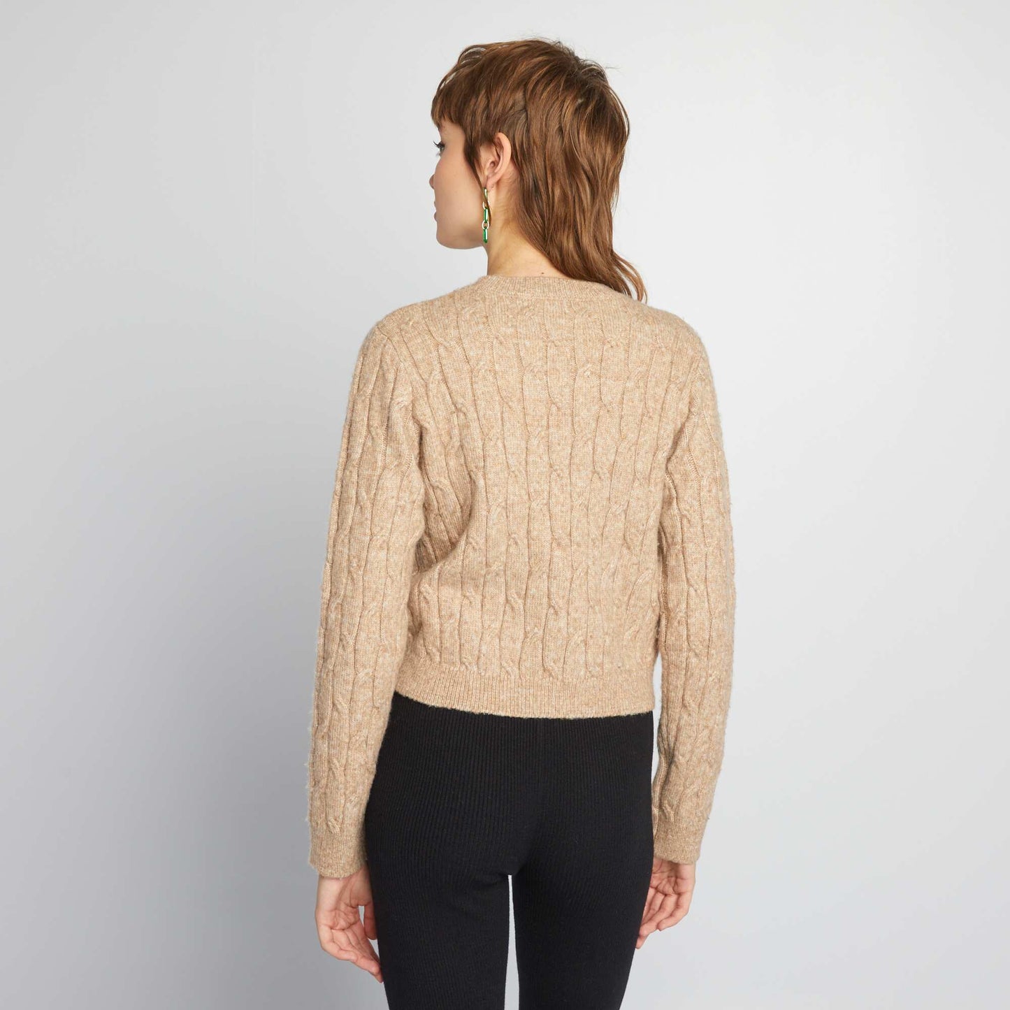 Cable-knit crop top-style jumper BEIGE ACE