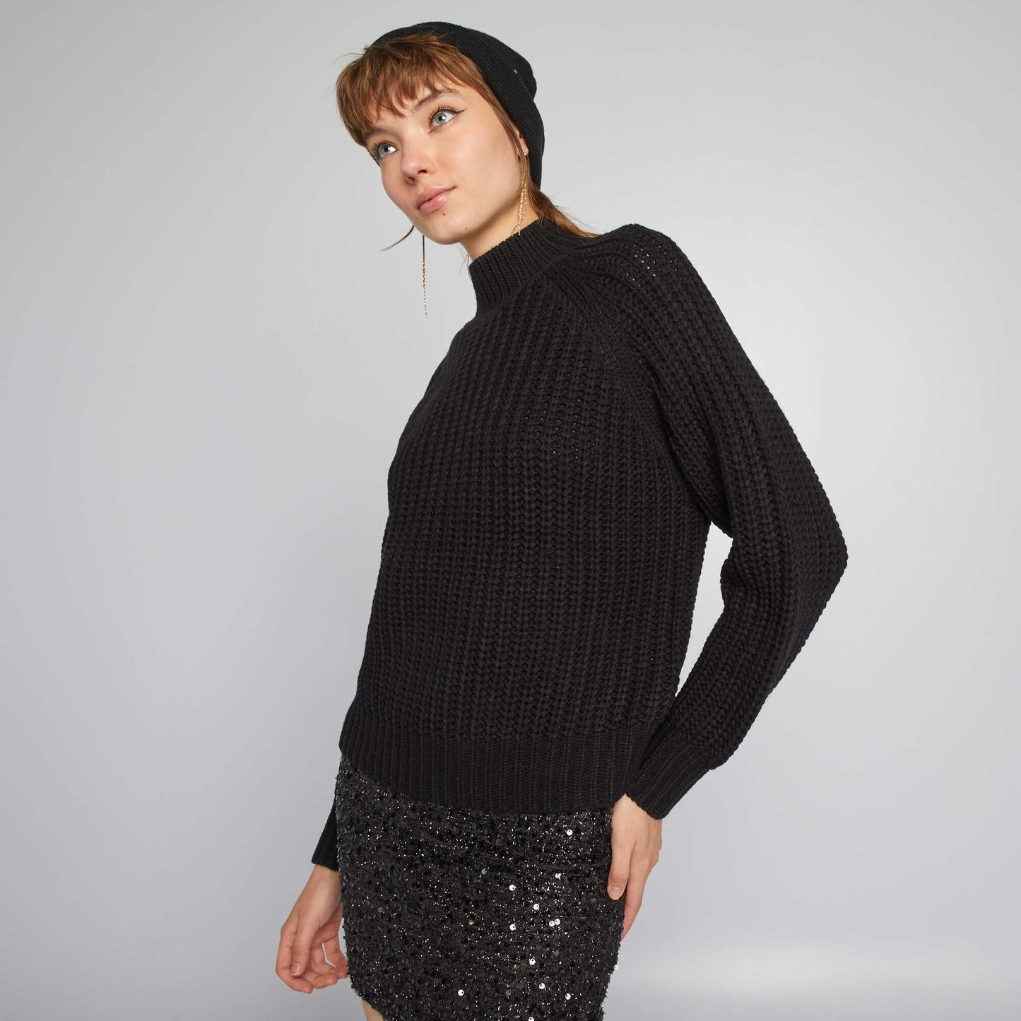 Knit jumper with high neck black