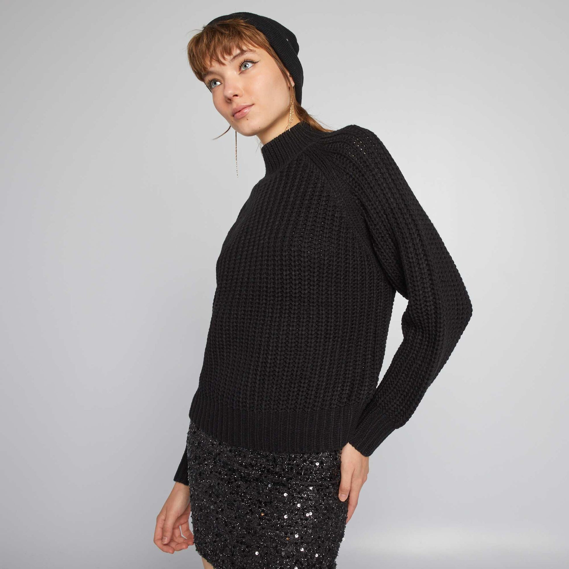 Knit jumper with high neck black
