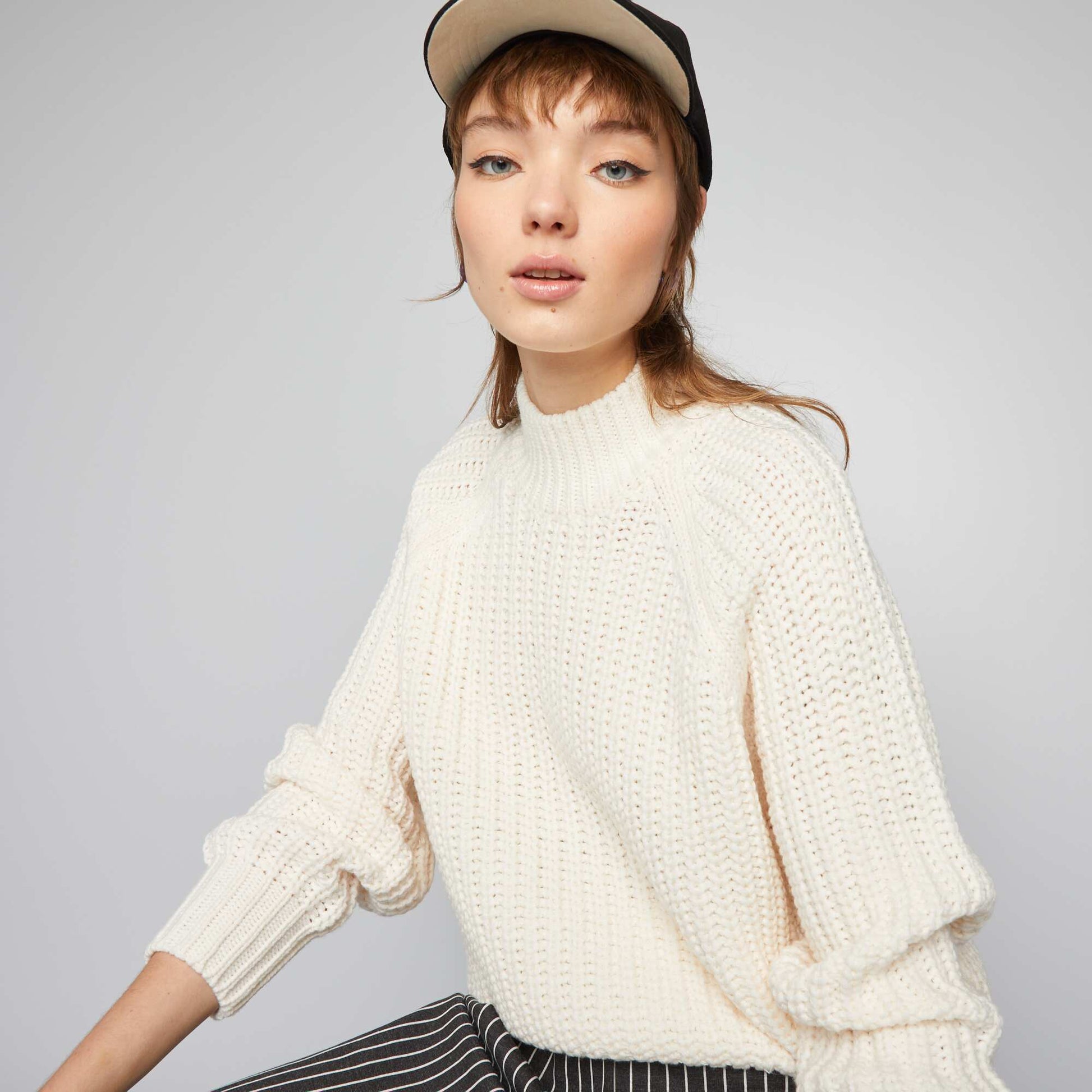 Knit jumper with high neck WHITE ACE
