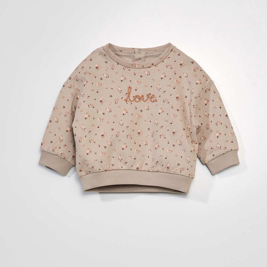 Printed sweatshirt with embroidered slogan PINK