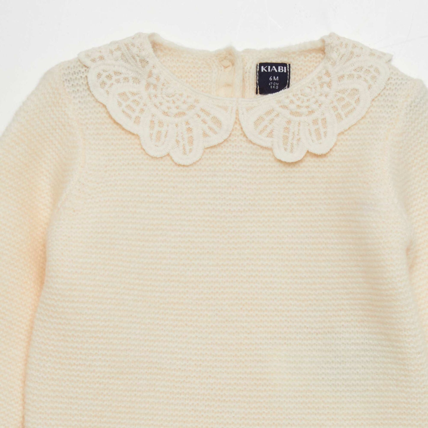 Garter stitch sweater with fancy collar WHITE