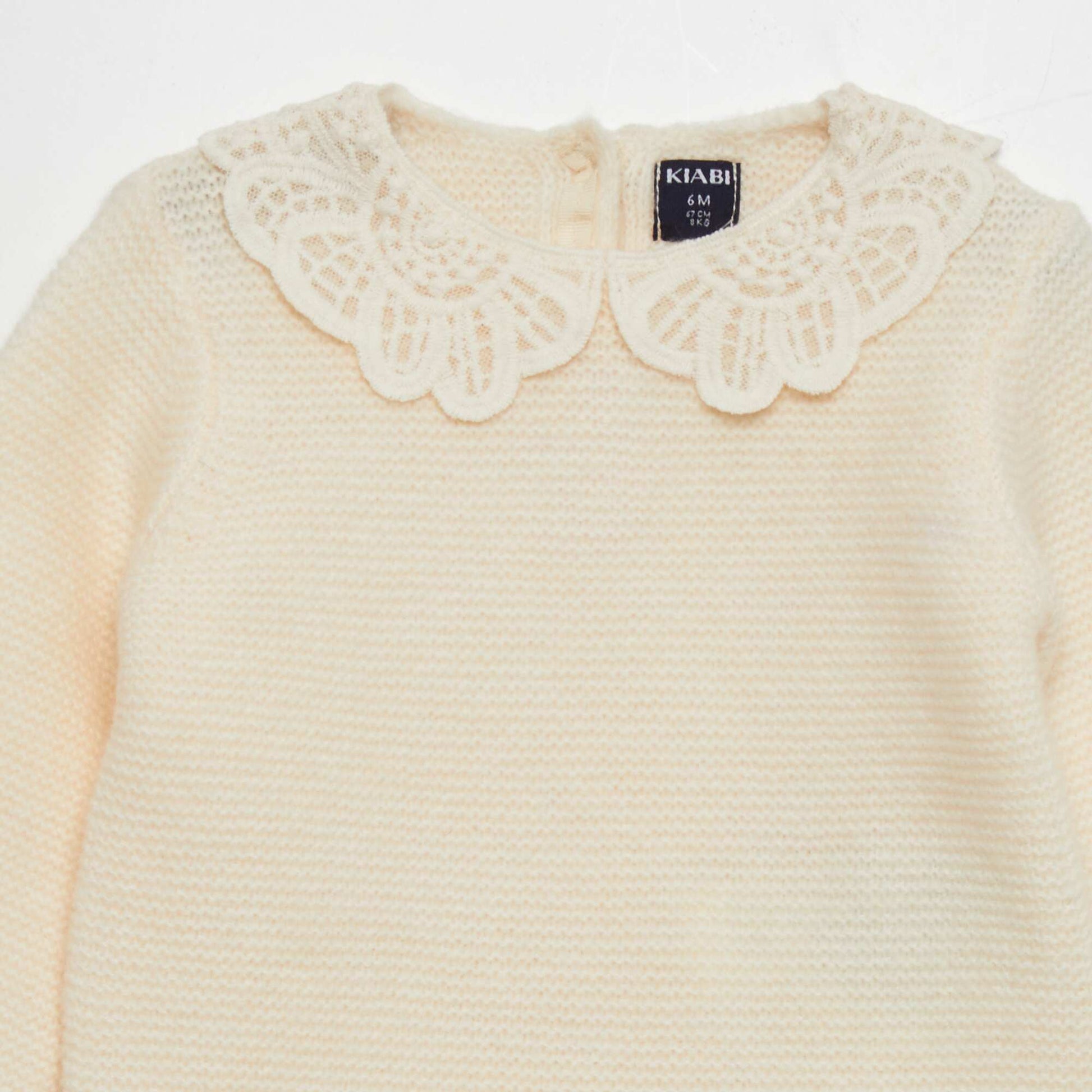 Garter stitch sweater with fancy collar WHITE