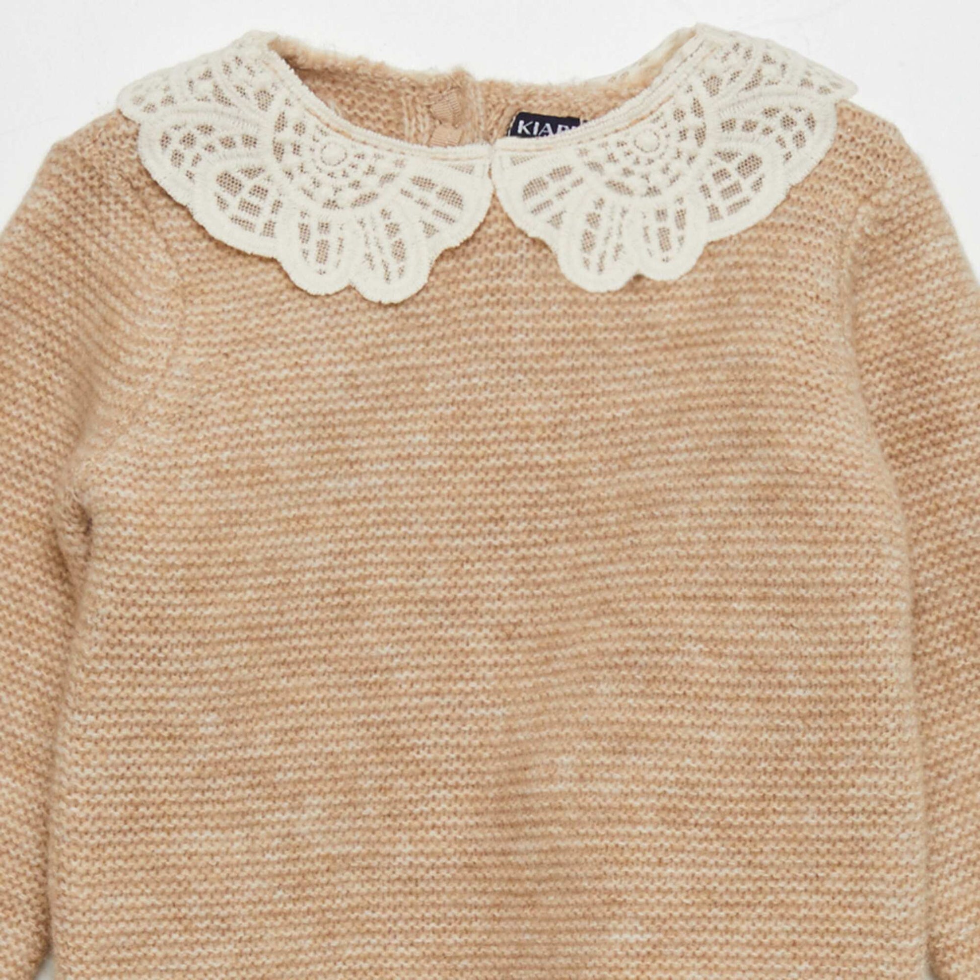 Garter stitch sweater with fancy collar BEIGE