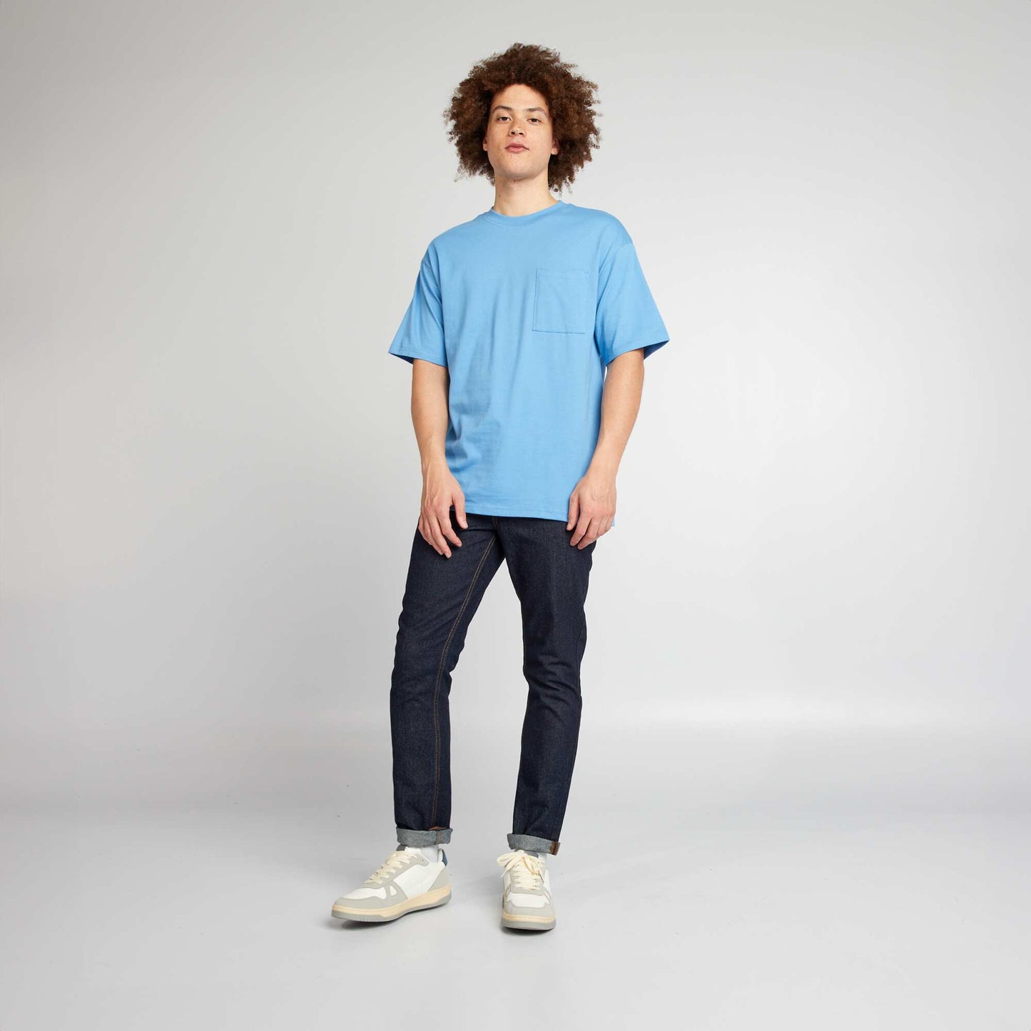 Plain loose-fit T-shirt BLUE