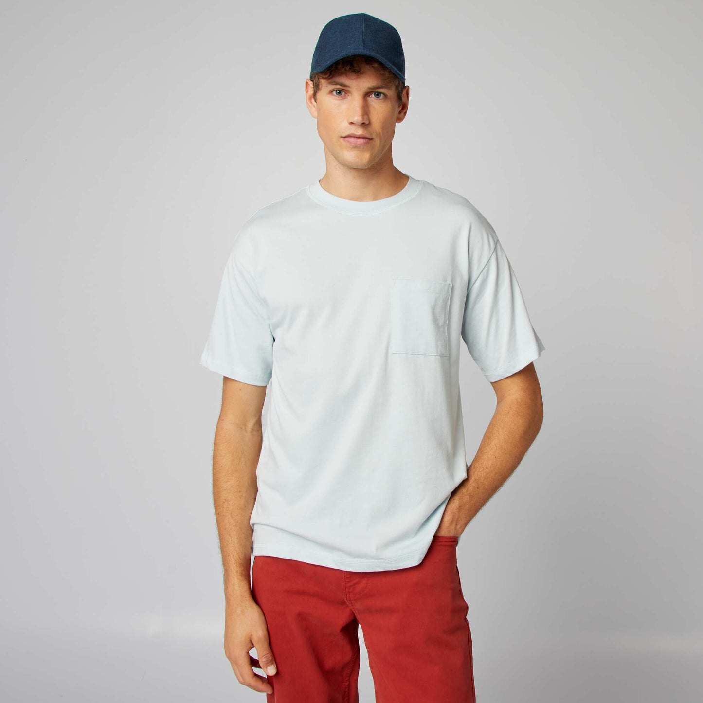 Plain loose-fit T-shirt BLUE