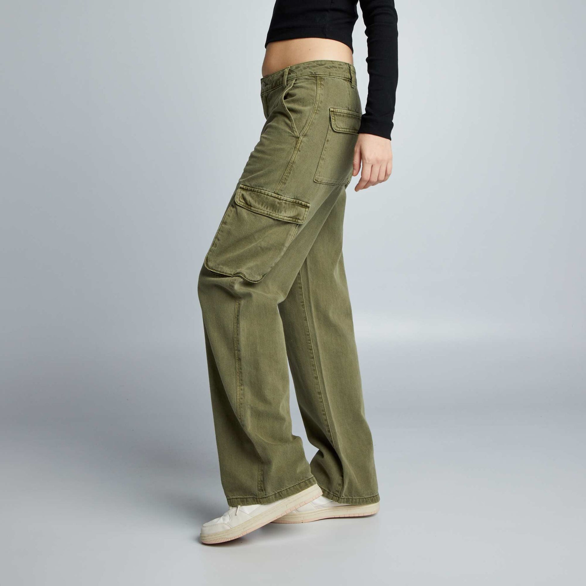 Multi-pocket straight trousers KHAKI