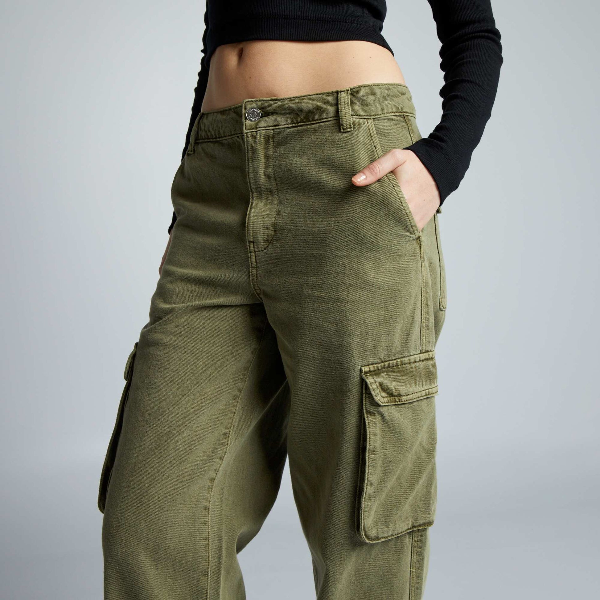 Multi-pocket straight trousers KHAKI