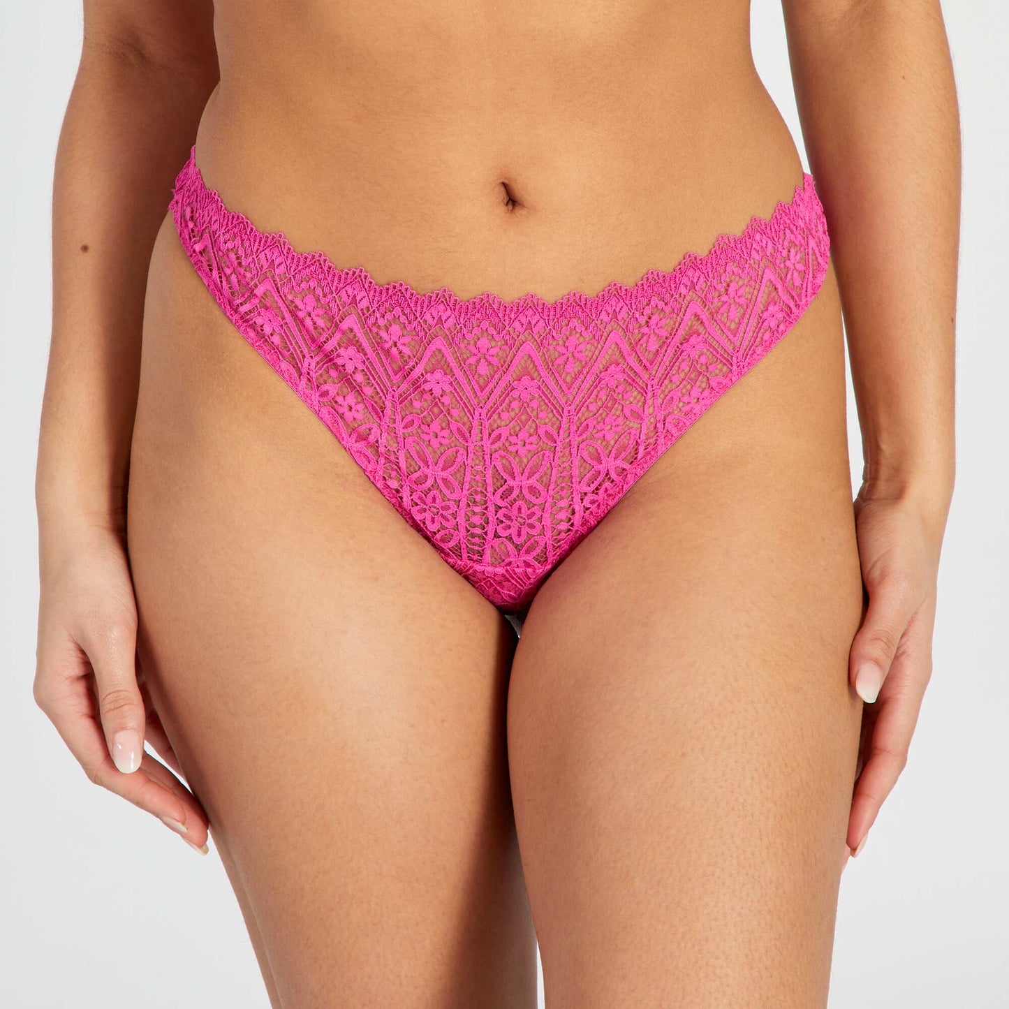 Lace thong with openwork detail on the back PINK BERRY