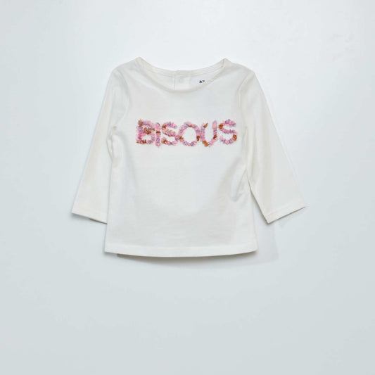 Long-sleeved bouclé print T-shirt WHITE