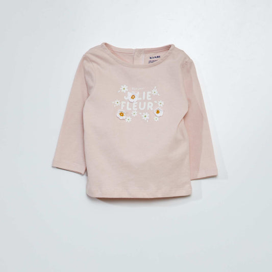 Long-sleeved bouclé print T-shirt PINK