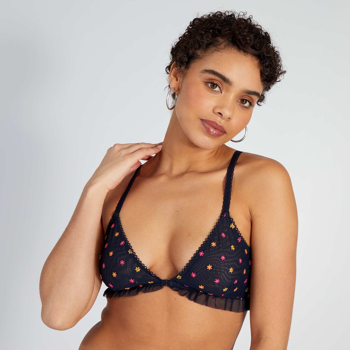 Floral-embroidered tulle demi-cup bra SAPP BLUE