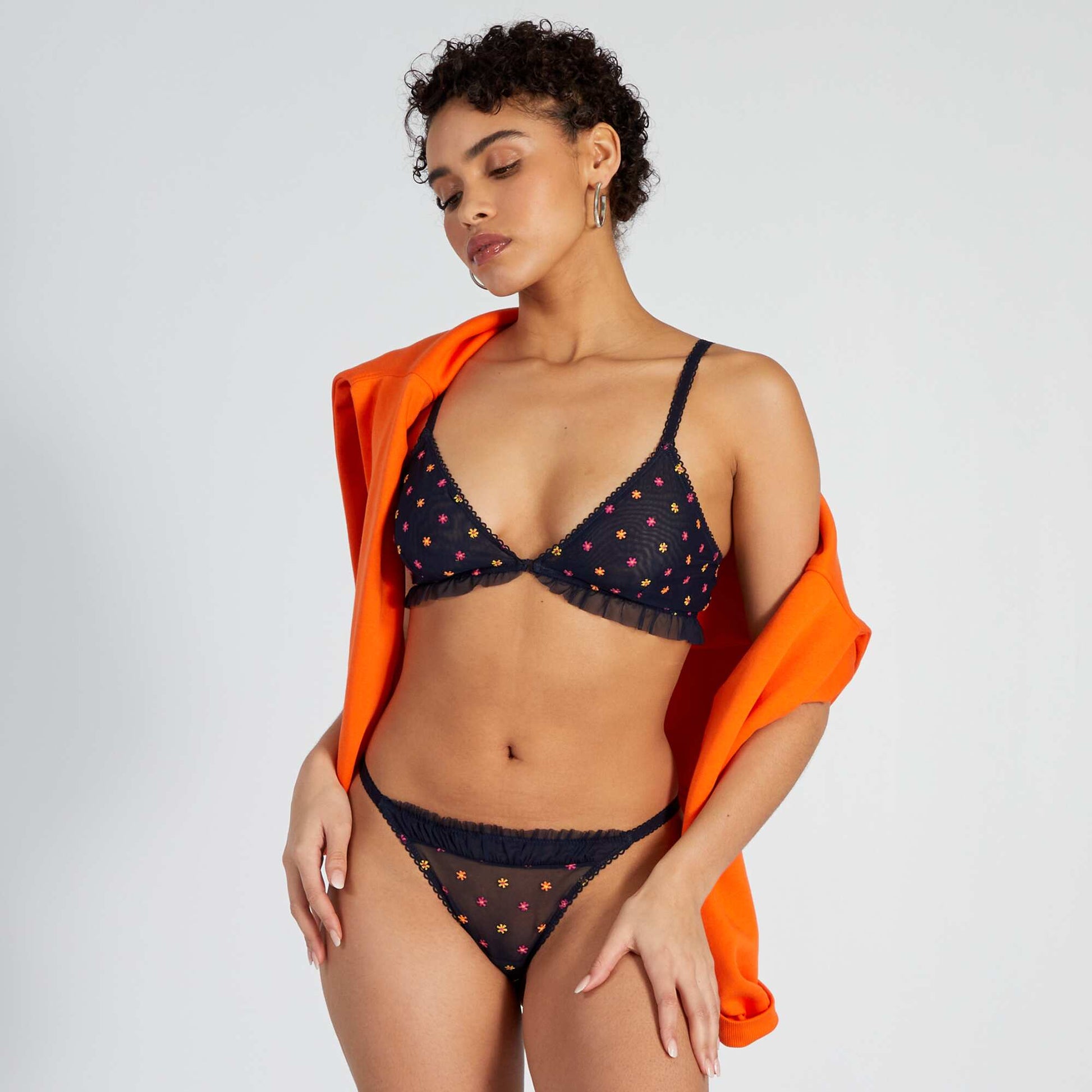 Floral-embroidered tulle demi-cup bra SAPP BLUE