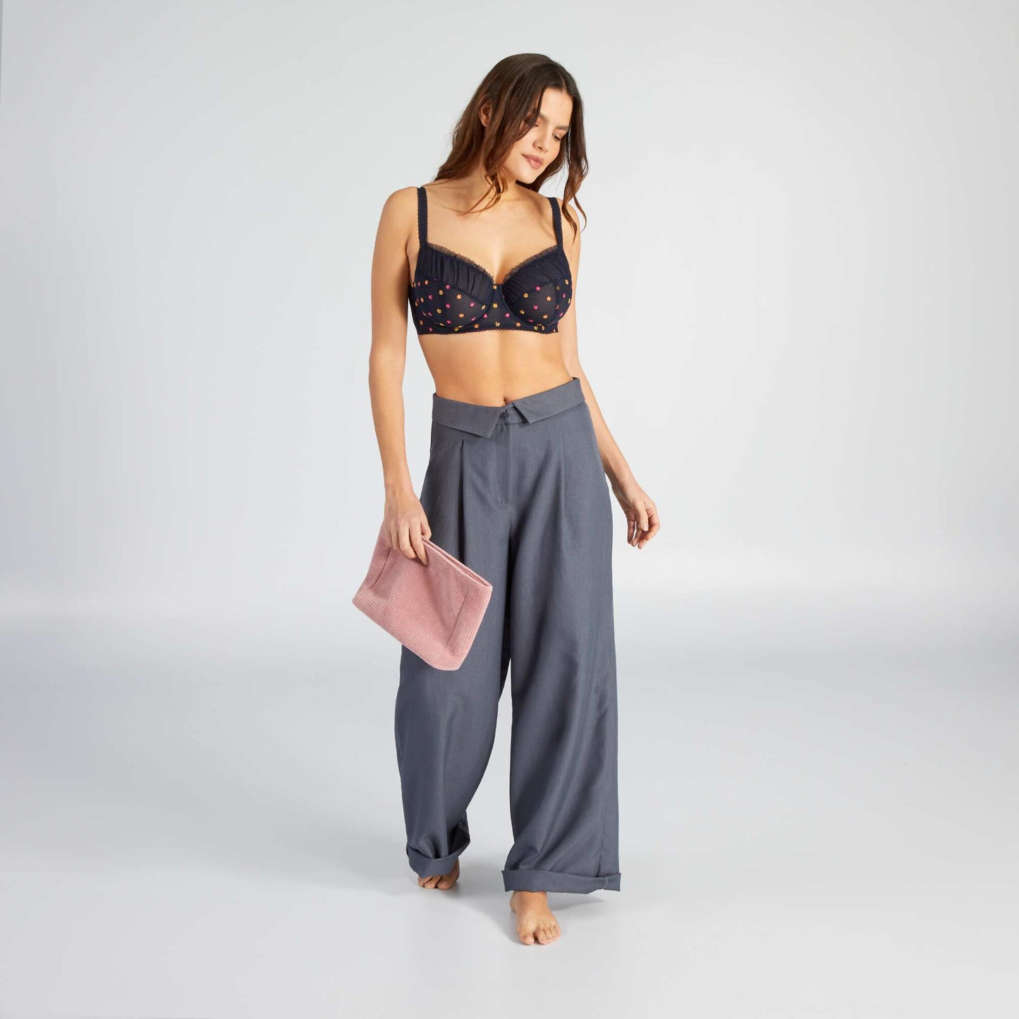 Embroidered tulle demi-cup bra SAPP BLUE