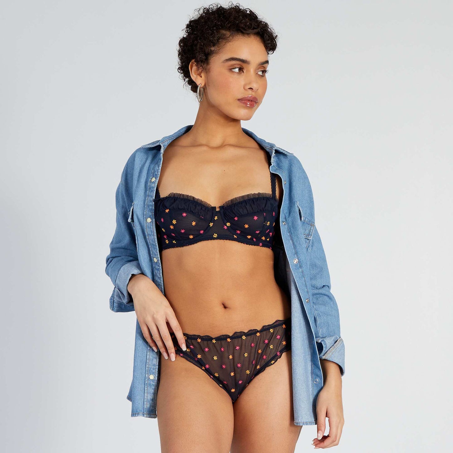 Embroidered tulle bloomer-style tanga briefs SAPP BLUE
