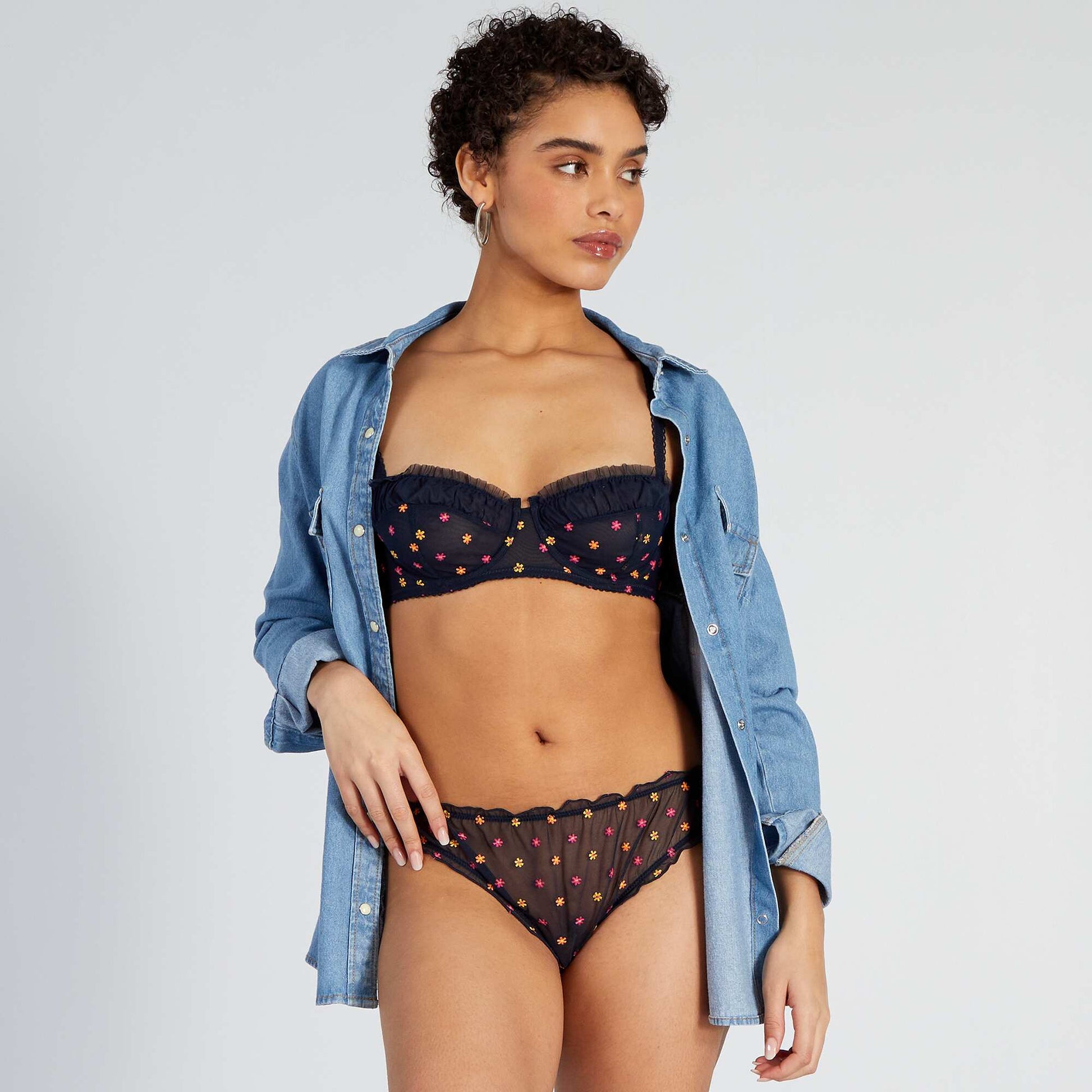 Embroidered tulle bloomer-style tanga briefs SAPP BLUE