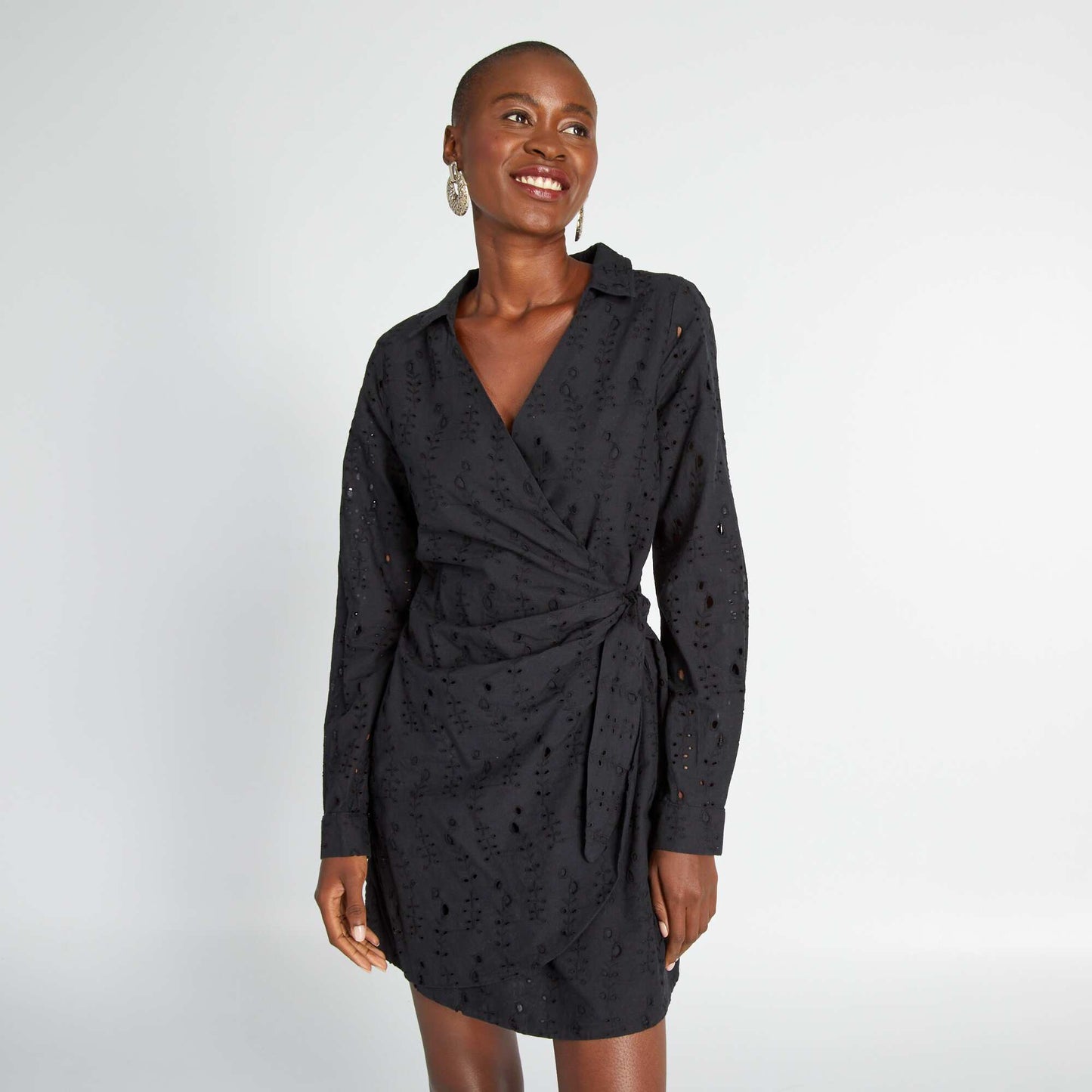 Broderie anglaise wrap dress black