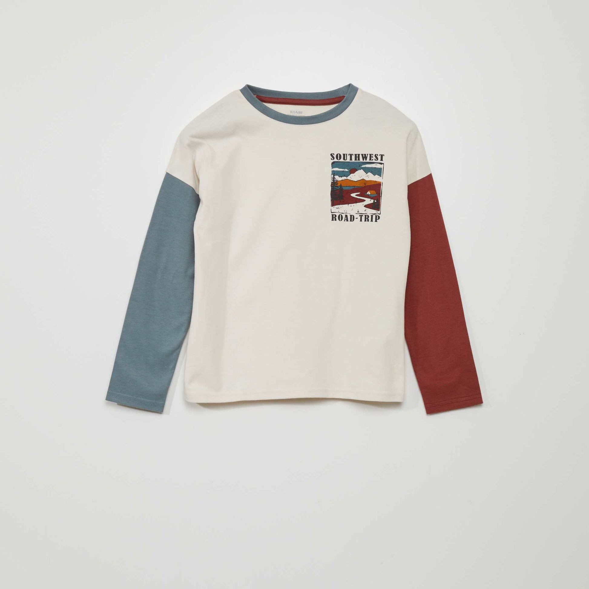 Long-sleeved three-tone T-shirt BEIGE
