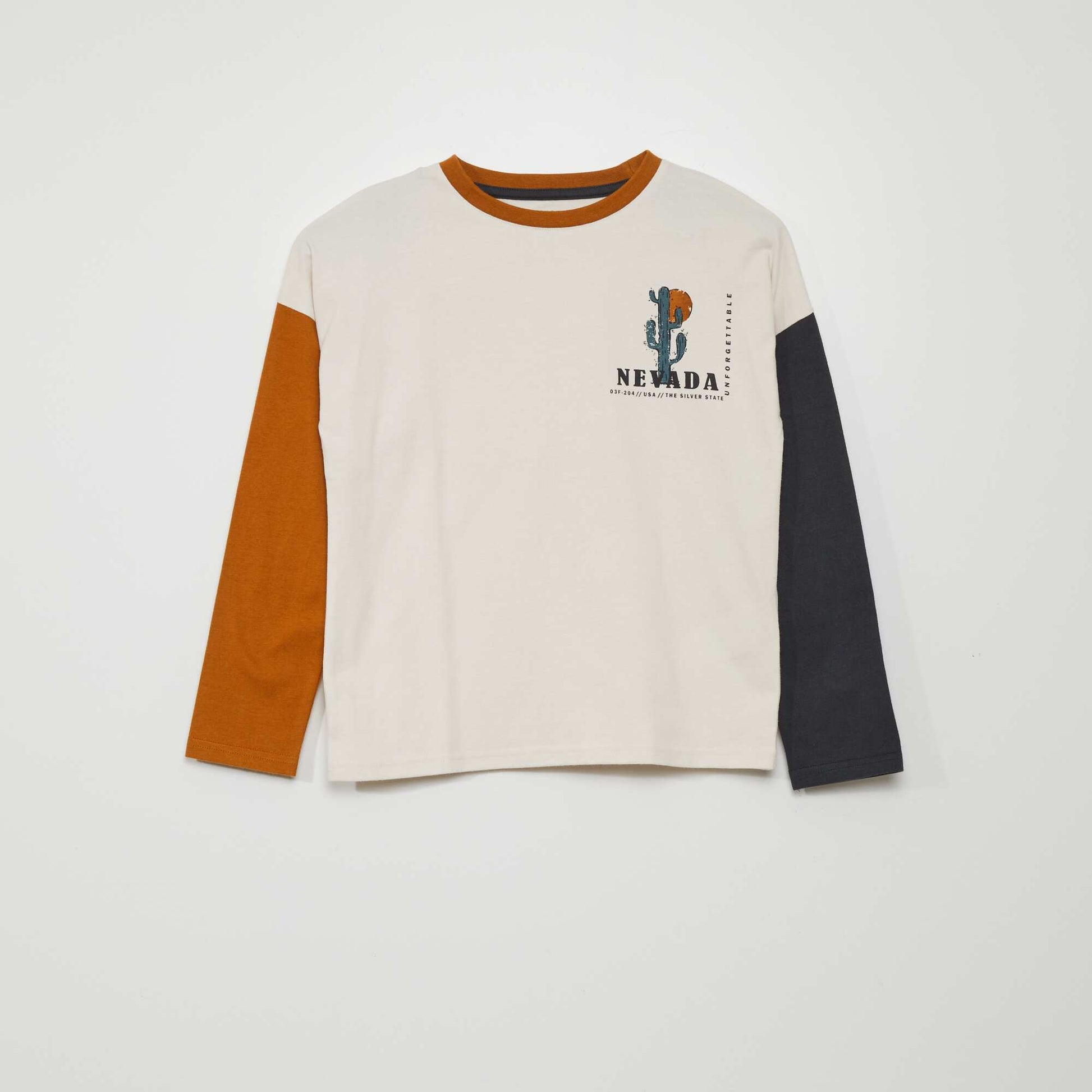 Long-sleeved three-tone T-shirt BEIGE